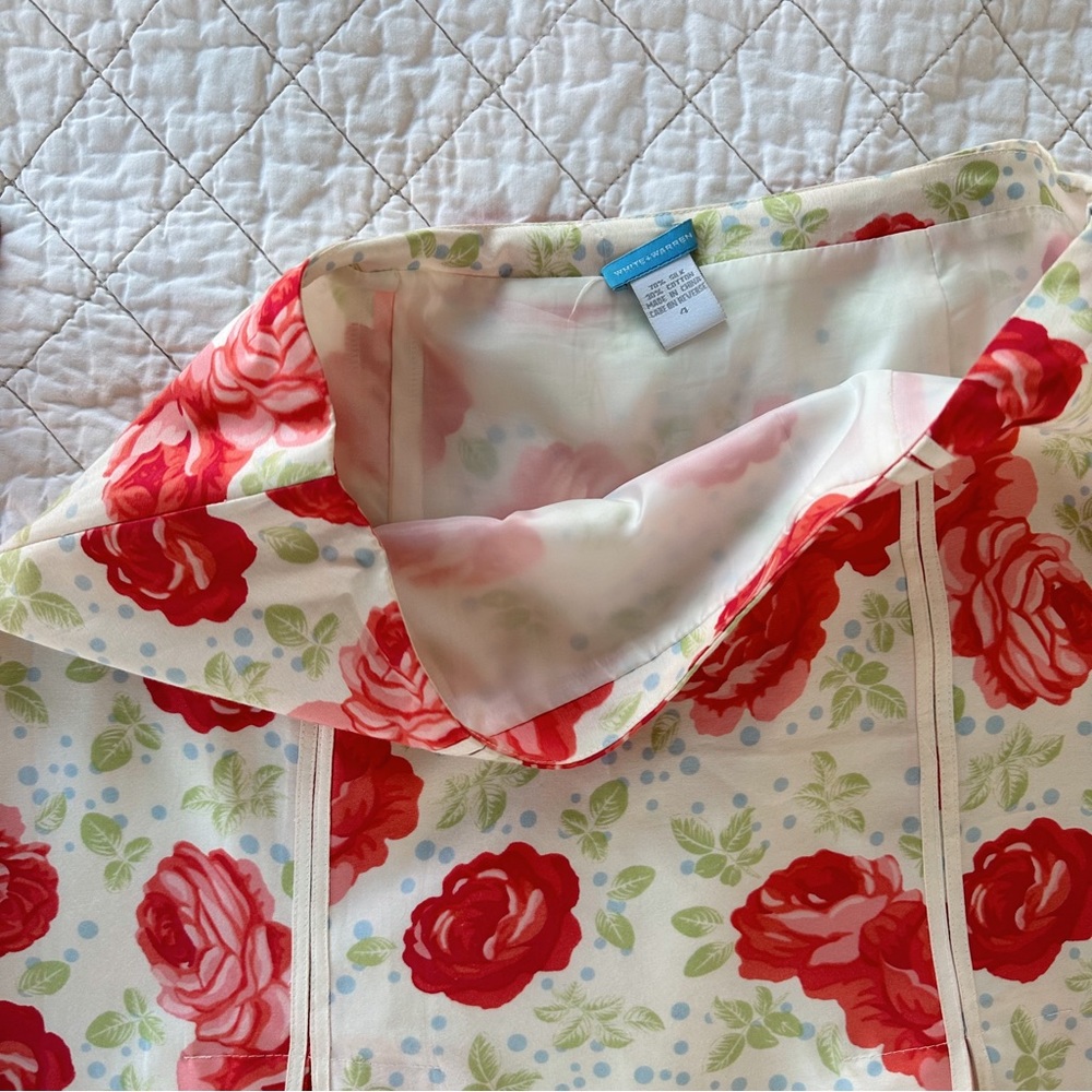 White + Warren Silk Floral Rose Paneled Skirt
